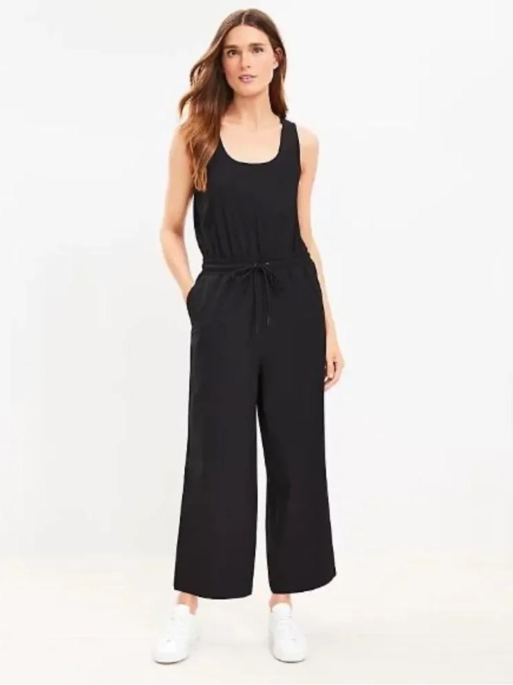 Lou & Grey Wanderweave Black Drawstring Wide Leg Jumpsuit SZ S NEW Travel Casual